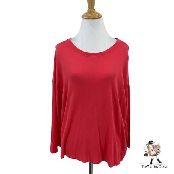 Sundry Dropped Shoulder Basic Tee Womens 2 Hibiscus Raw Hem Long Sleeve Shirt - Picture 1 of 10